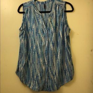 Blue and white sleeveless top
